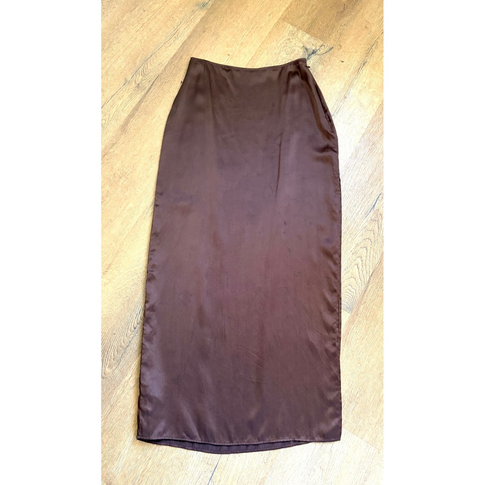 Reformation Brown 100% Silk Bias Maxi Slip Skirt Side Slit Minimalist 90s XS